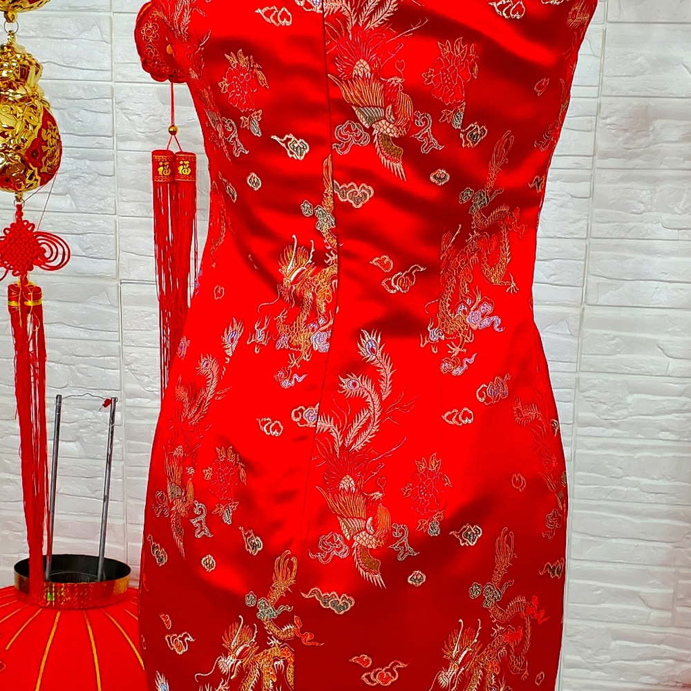 Red Chinese dragon brocade dress
